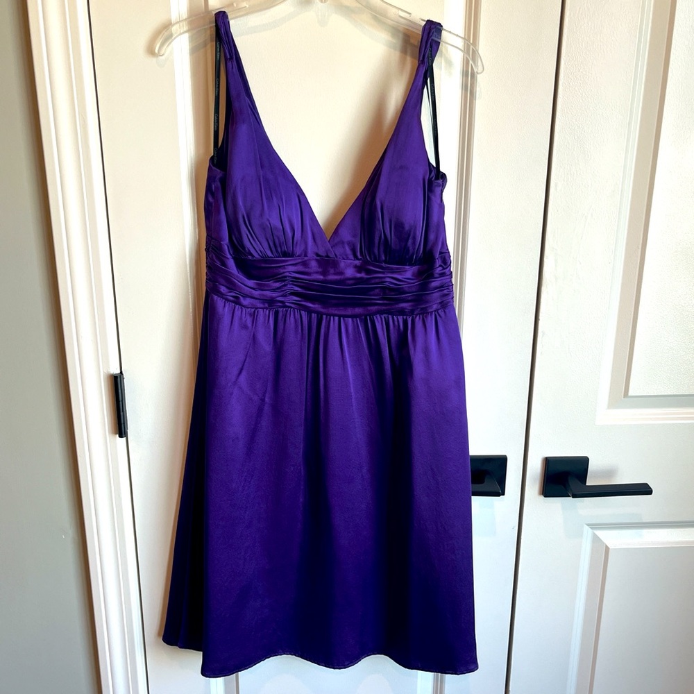Calvin Klein Purple Cocktail Party / Wedding 100% Silk A-Line Dress Size 4